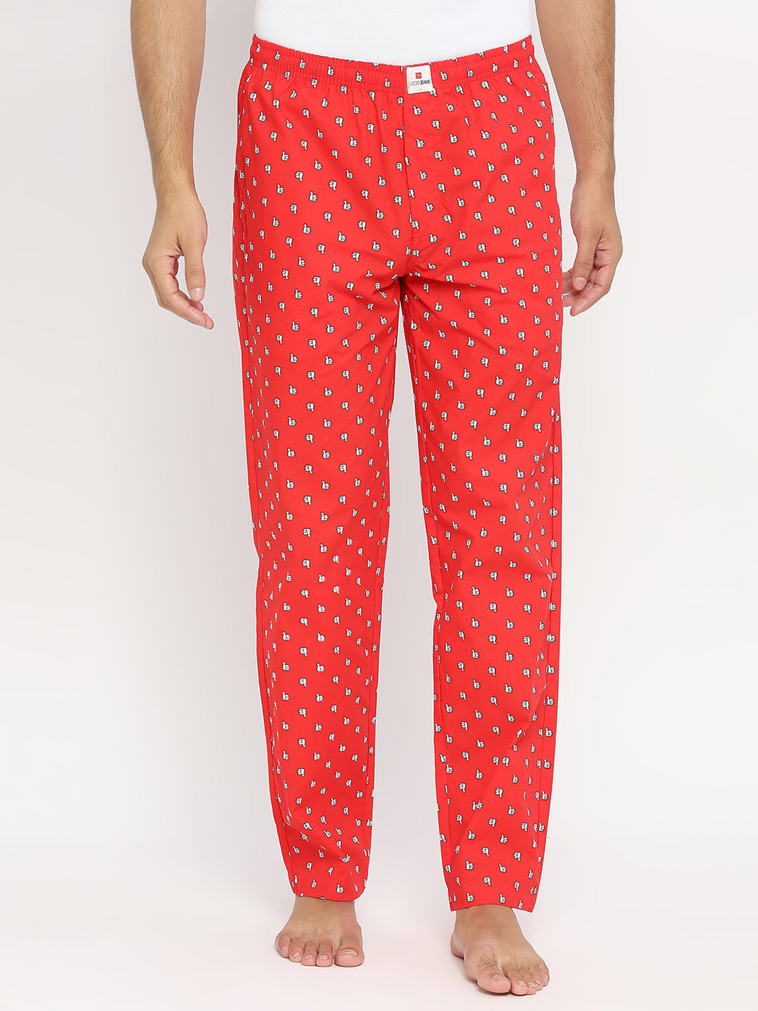 Men Premium Red Cotton Woven Pyjama - Underjeans By Spykar