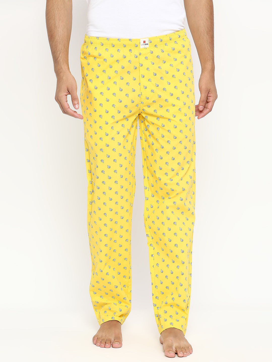 Men Premium Yellow Cotton Woven Pyjama - Underjeans By Spykar