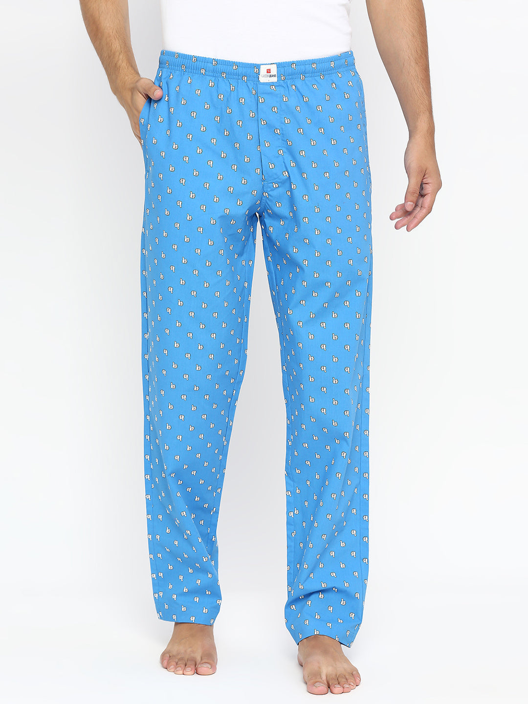 Men Premium Royalblue Cotton Woven Pyjama - Underjeans By Spykar