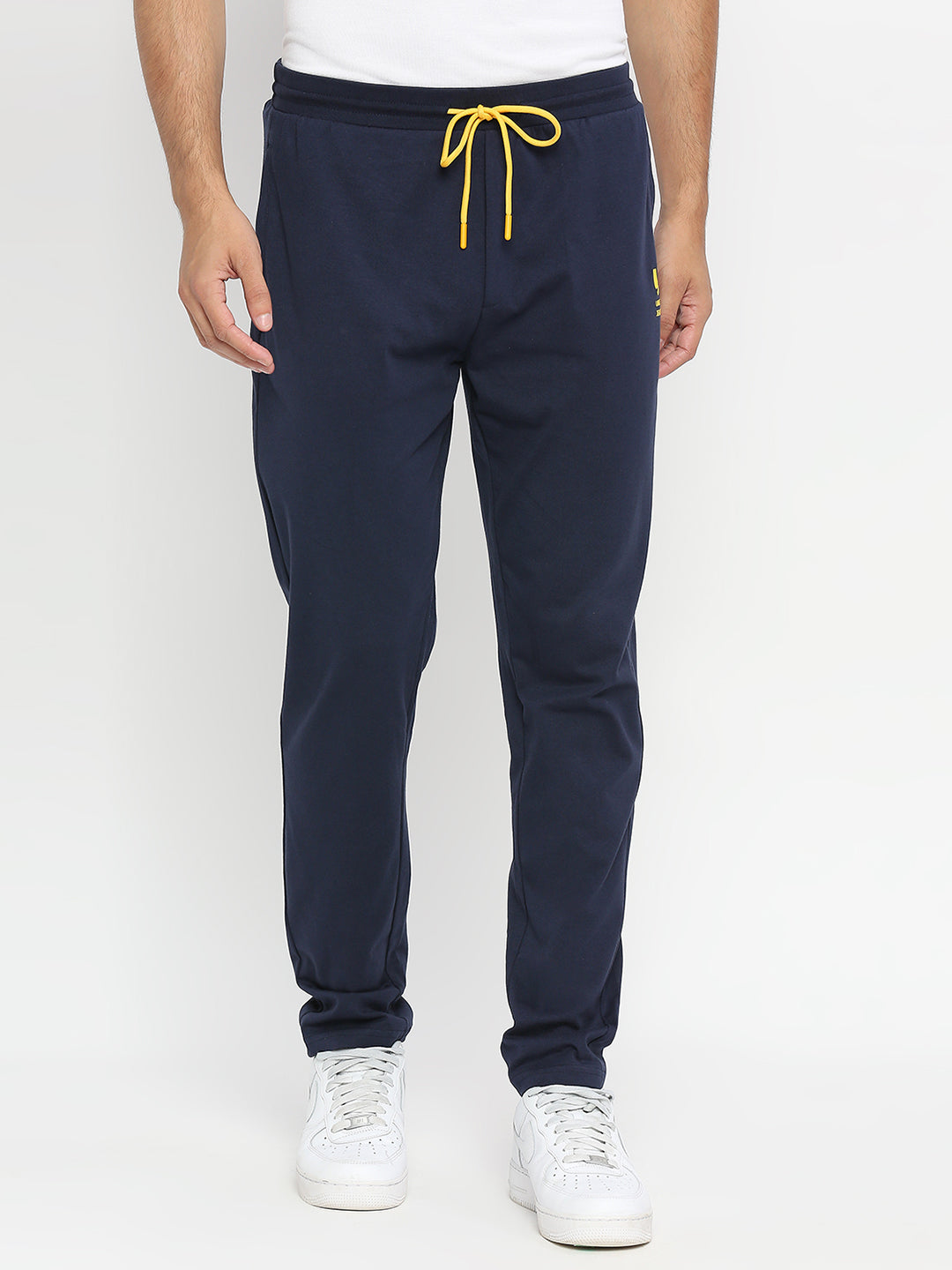 Men Premium Knitted Navy Cotton Trackpant - Underjeans By Spykar