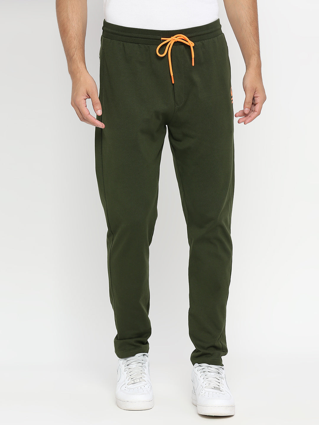 Men Premium Knitted Olive Cotton Trackpant - Underjeans By Spykar