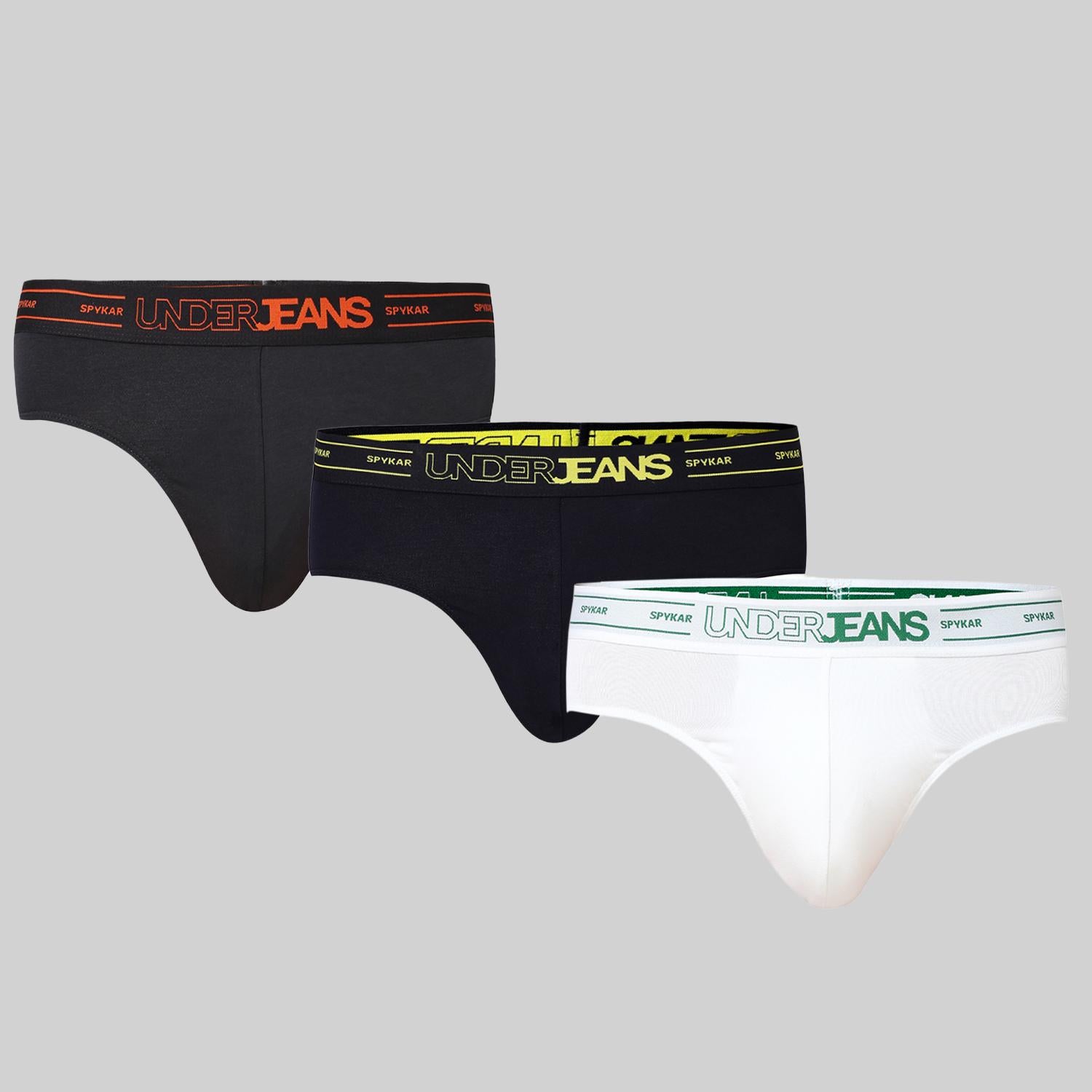 Underjeans Pack of 3  Cotton Blend Solid Mid-Rise Briefs