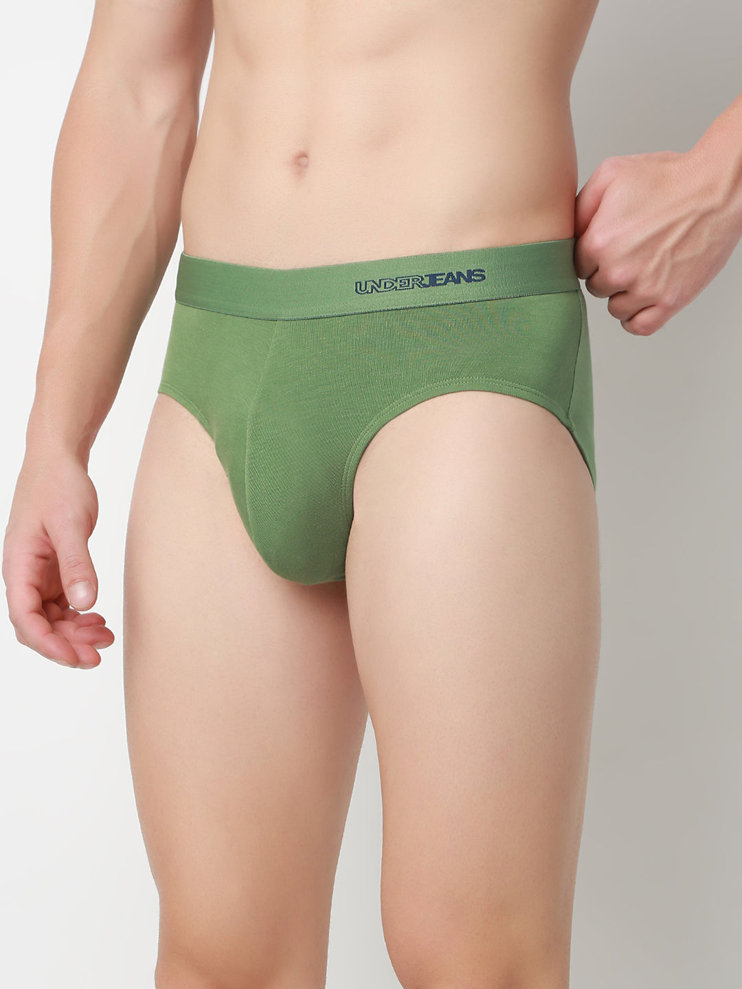 UnderJeans by Spykar Men Basic Light Olive Mid-Rise Solid Ultrasoft Briefs