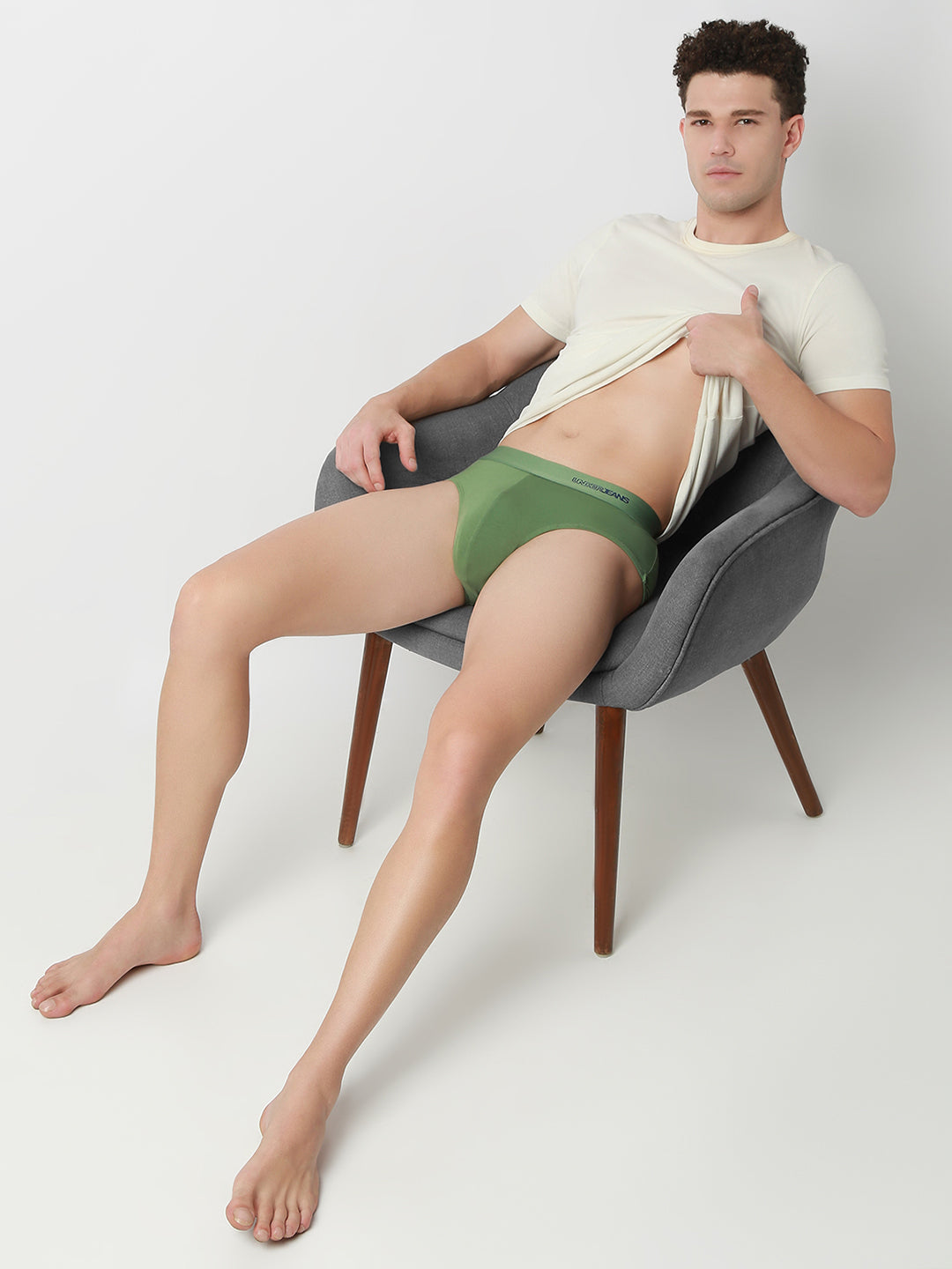 UnderJeans by Spykar Men Basic Light Olive Mid-Rise Solid Ultrasoft Briefs