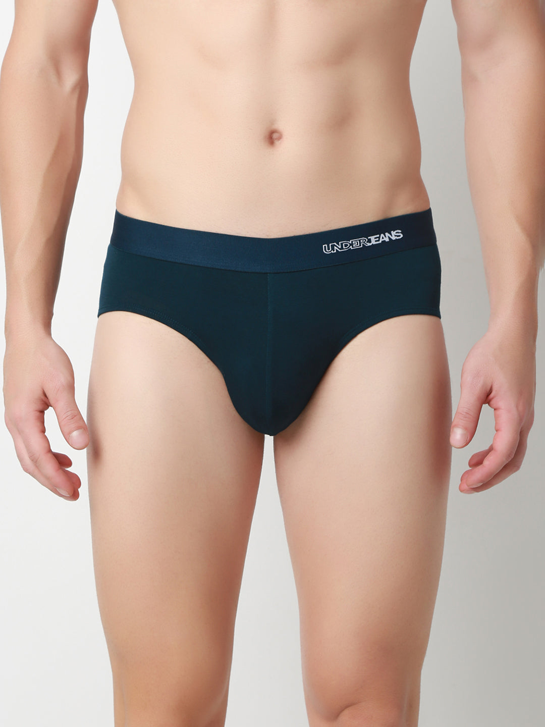 UnderJeans by Spykar Men Basic Teal Green Mid-Rise Solid Ultrasoft Briefs