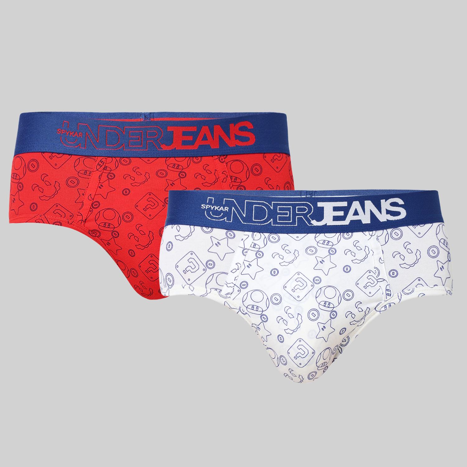 Underjeans Pack of 2  Cotton Blend Printed Mid-Rise Briefs