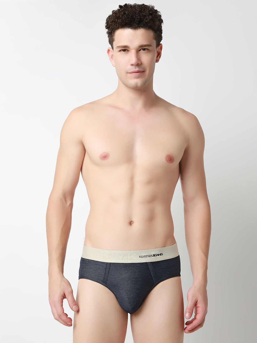 UnderJeans by Spykar Men Basic Dark Denim Blue Mid-Rise Solid Ultrasoft Briefs