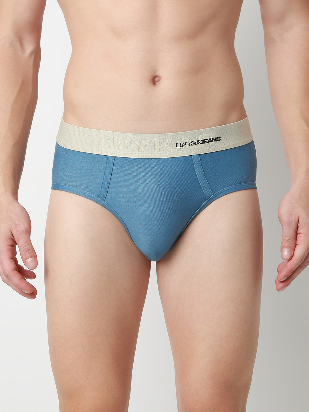 UnderJeans by Spykar Men Basic Mid Denim Blue Mid-Rise Solid Ultrasoft Briefs