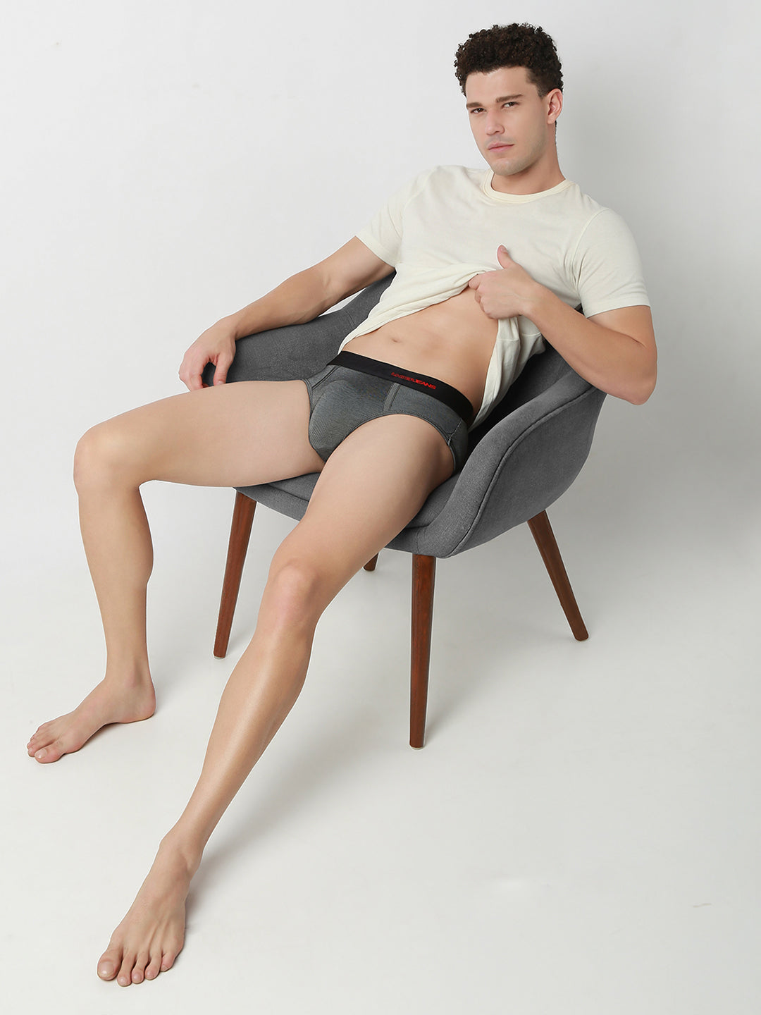 UnderJeans by Spykar Men Basic Dark Denim Black Mid-Rise Solid Ultrasoft Briefs