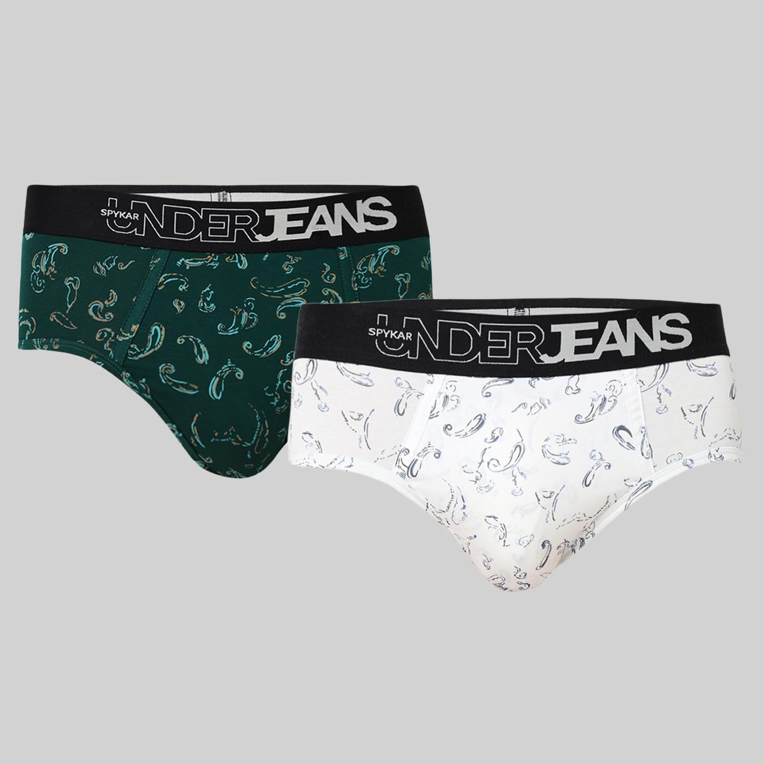 Underjeans Pack of 2  Cotton Blend Printed Mid-Rise Briefs