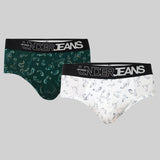 Underjeans Pack Of 2 Cotton Blend Print Mid-Rise Briefs