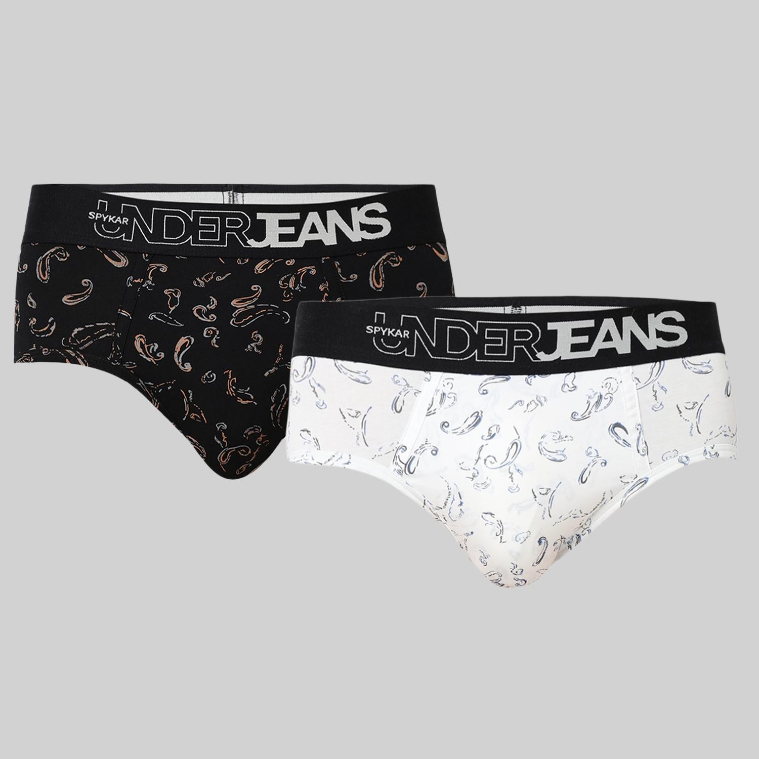 Underjeans Pack Of 2 Cotton Blend Print Mid-Rise Briefs