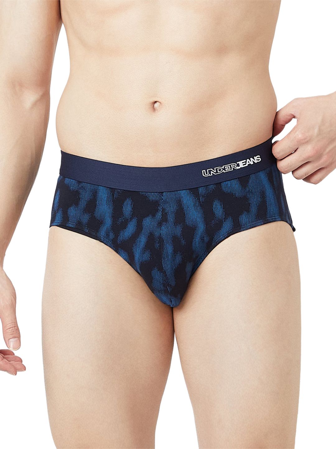 UnderJeans by Spykar Men Basic Navy Blue Mid-Rise Printed Ultrasoft Briefs