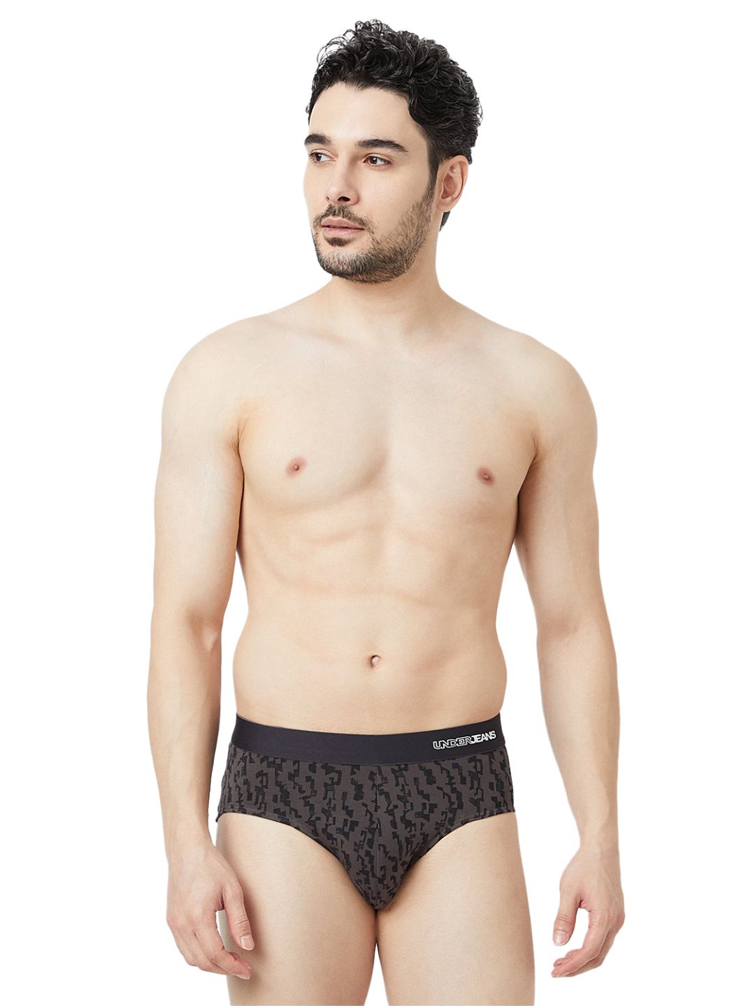UnderJeans by Spykar Men Basic Grey Black Mid-Rise Printed Ultrasoft Briefs