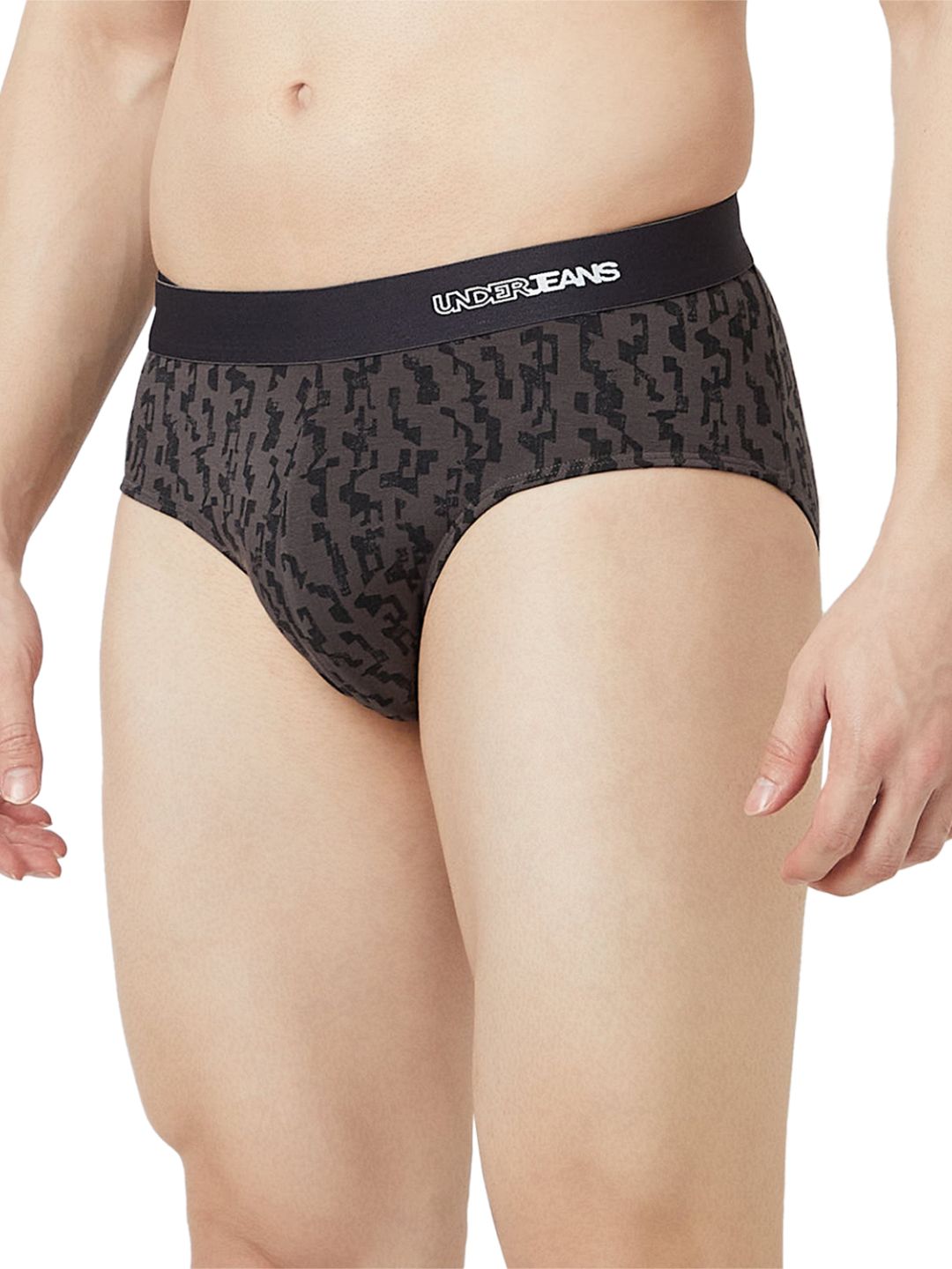 UnderJeans by Spykar Men Basic Grey Black Mid-Rise Printed Ultrasoft Briefs