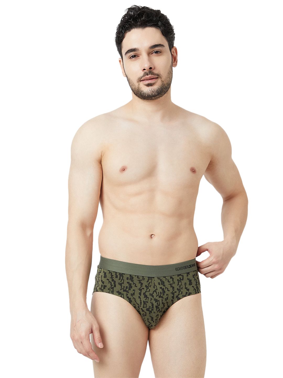 UnderJeans by Spykar Men Basic Olive Black Mid-Rise Printed Ultrasoft Briefs