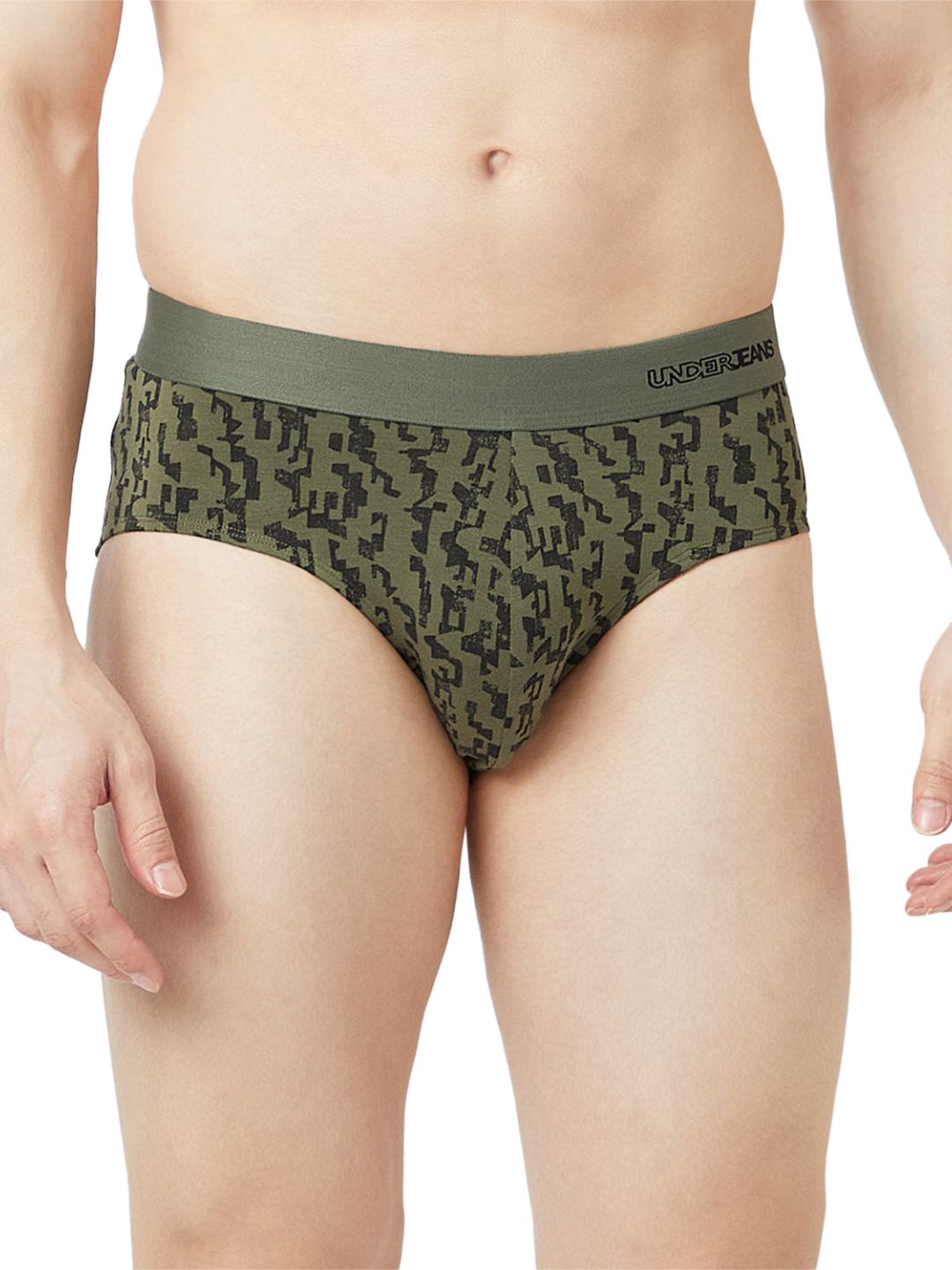 UnderJeans by Spykar Men Basic Olive Black Mid-Rise Printed Ultrasoft Briefs