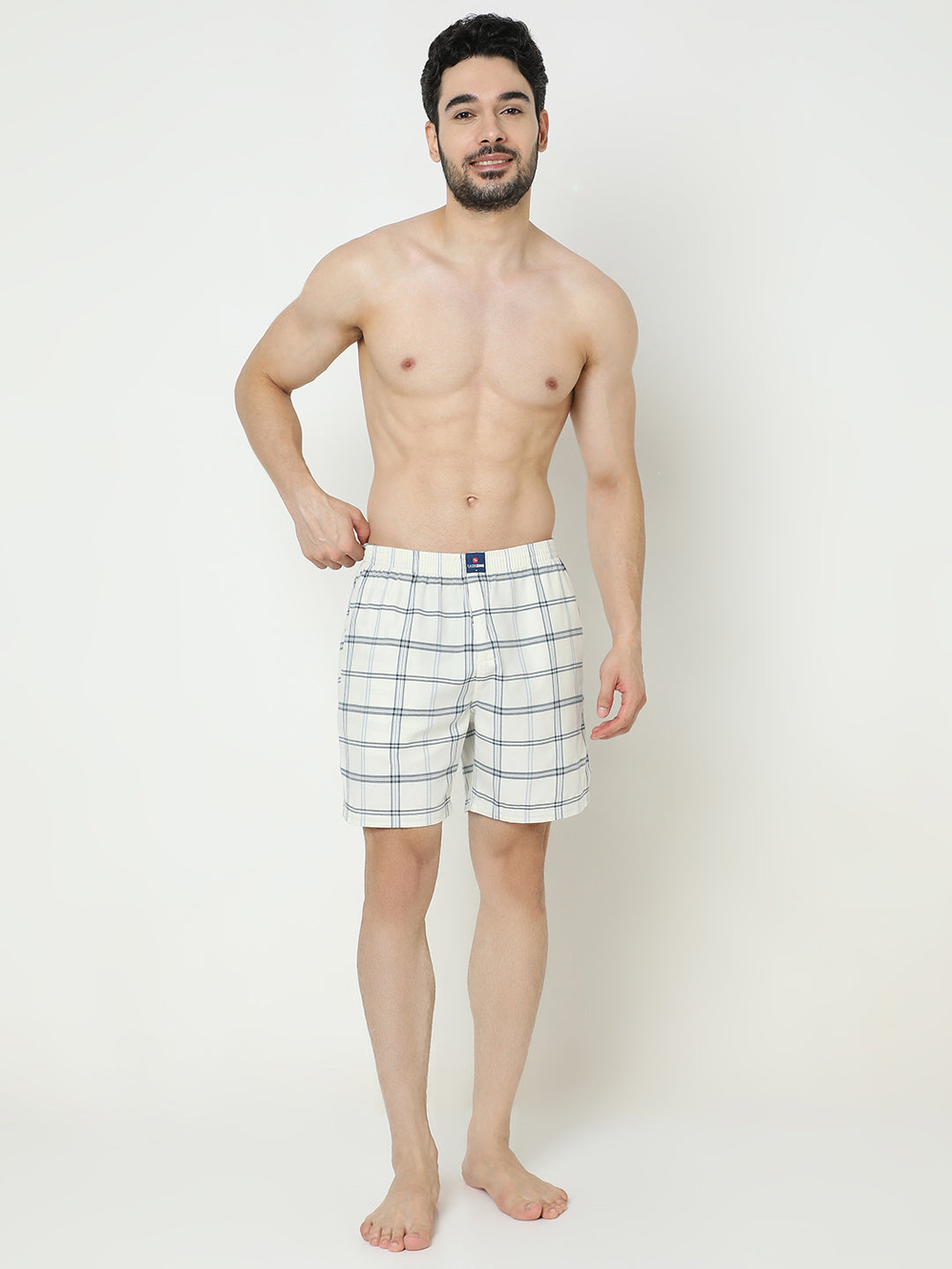 Underjeans by Spykar Men Premium Cotton Off White Checks Boxers