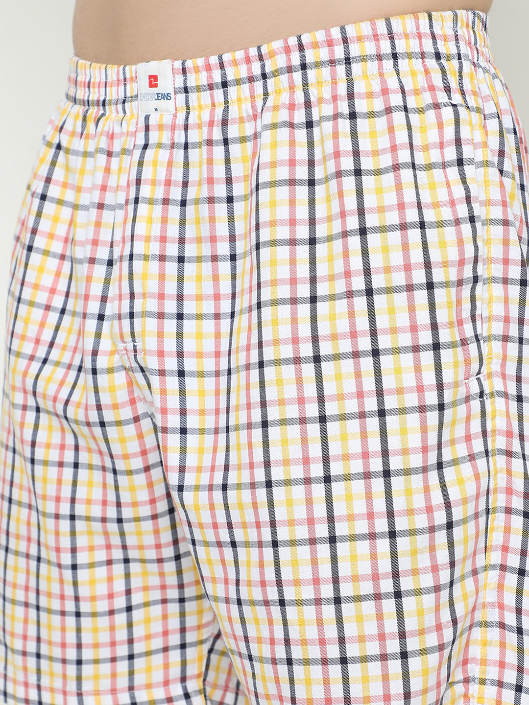 Underjeans by Spykar Men Premium Cotton White Yellow Checks Boxers