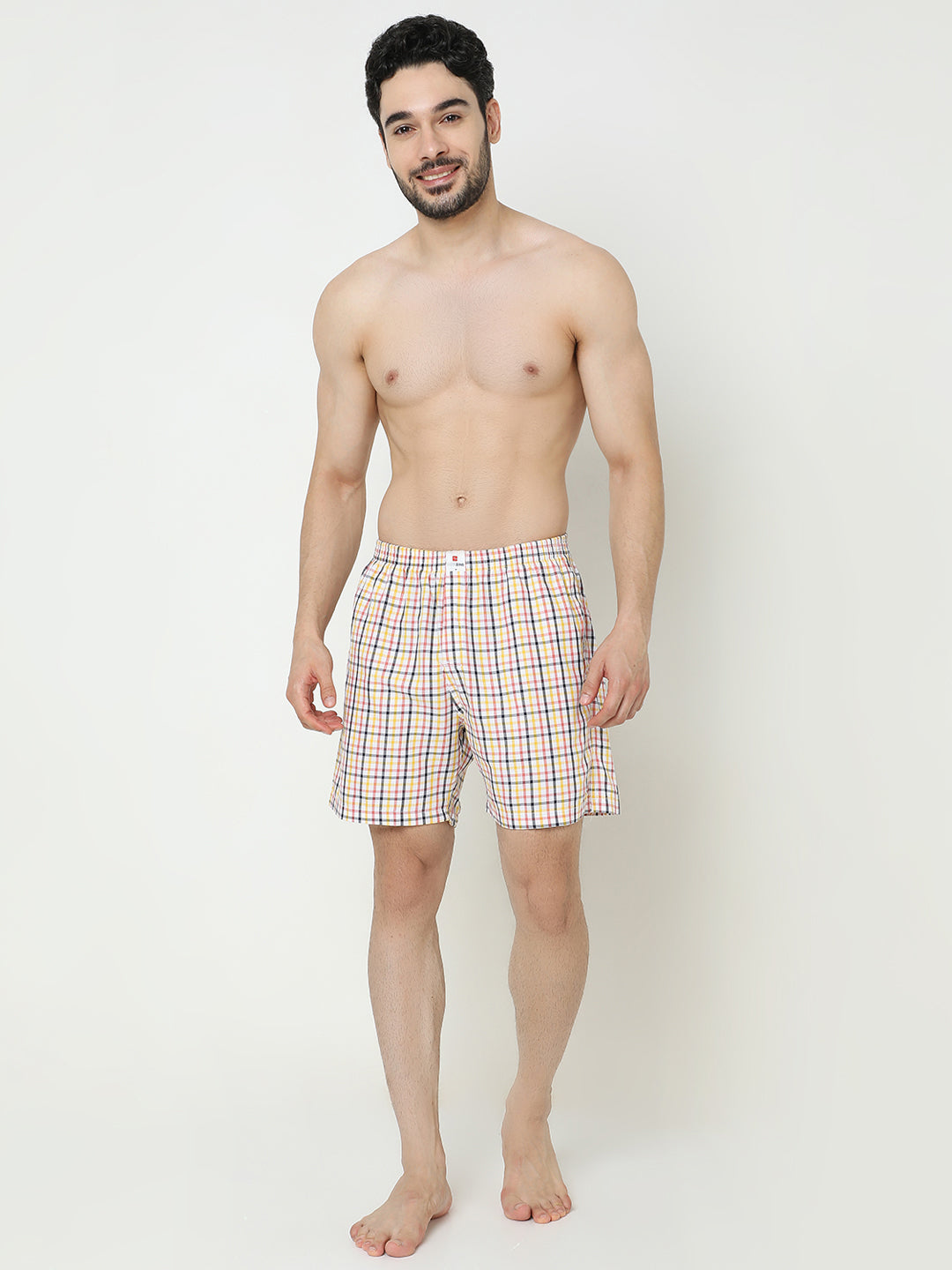 Underjeans by Spykar Men Premium Cotton White Yellow Checks Boxers