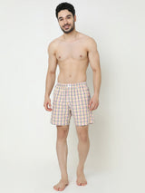 Underjeans by Spykar Men Premium Cotton White Yellow Checks Boxers
