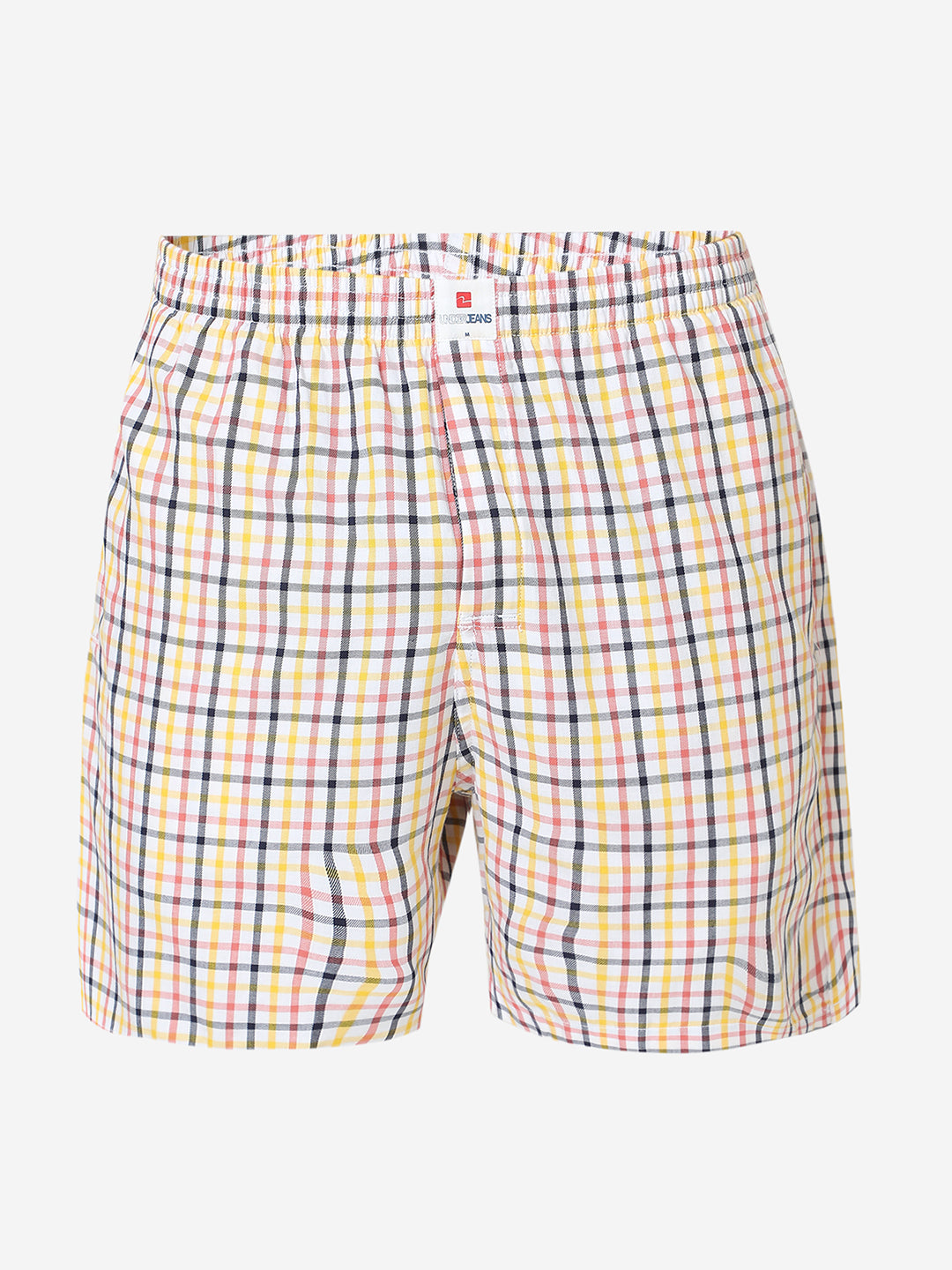 Underjeans by Spykar Men Premium Cotton White Yellow Checks Boxers