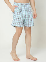 Underjeans by Spykar Men Premium Cotton White Blue Checks Boxers
