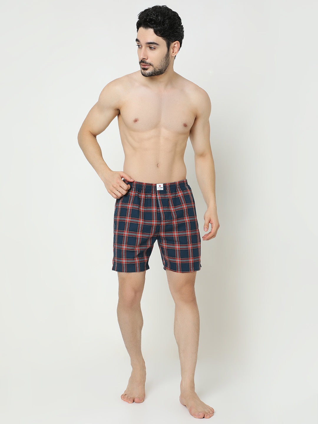 Underjeans by Spykar Men Premium Cotton Navy Checks Boxers