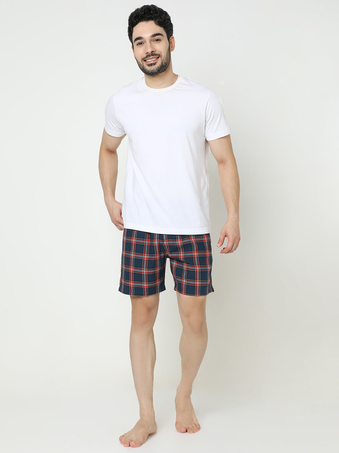 Underjeans by Spykar Men Premium Cotton Navy Checks Boxers