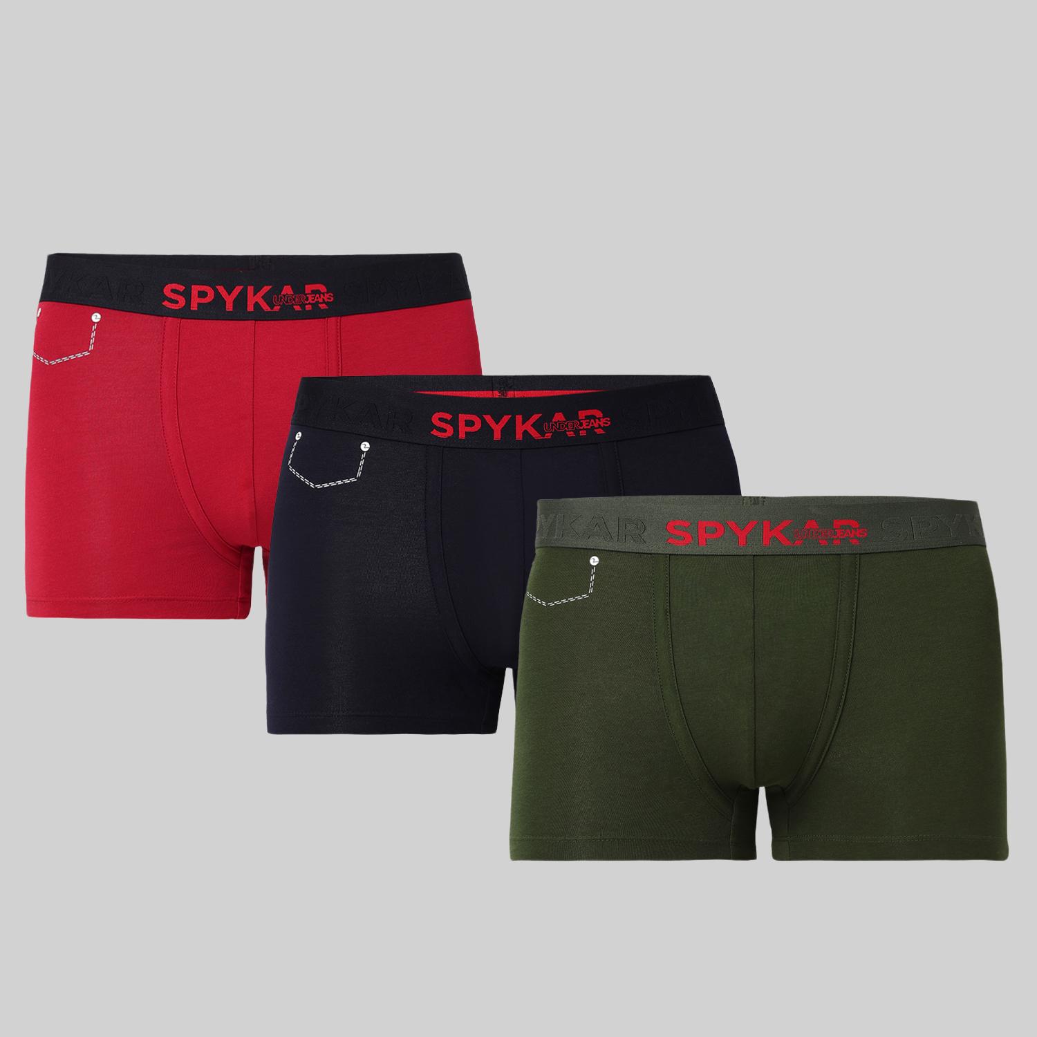 Underjeans Pack of 3  Cotton Blend Solid Mid-Rise Trunks