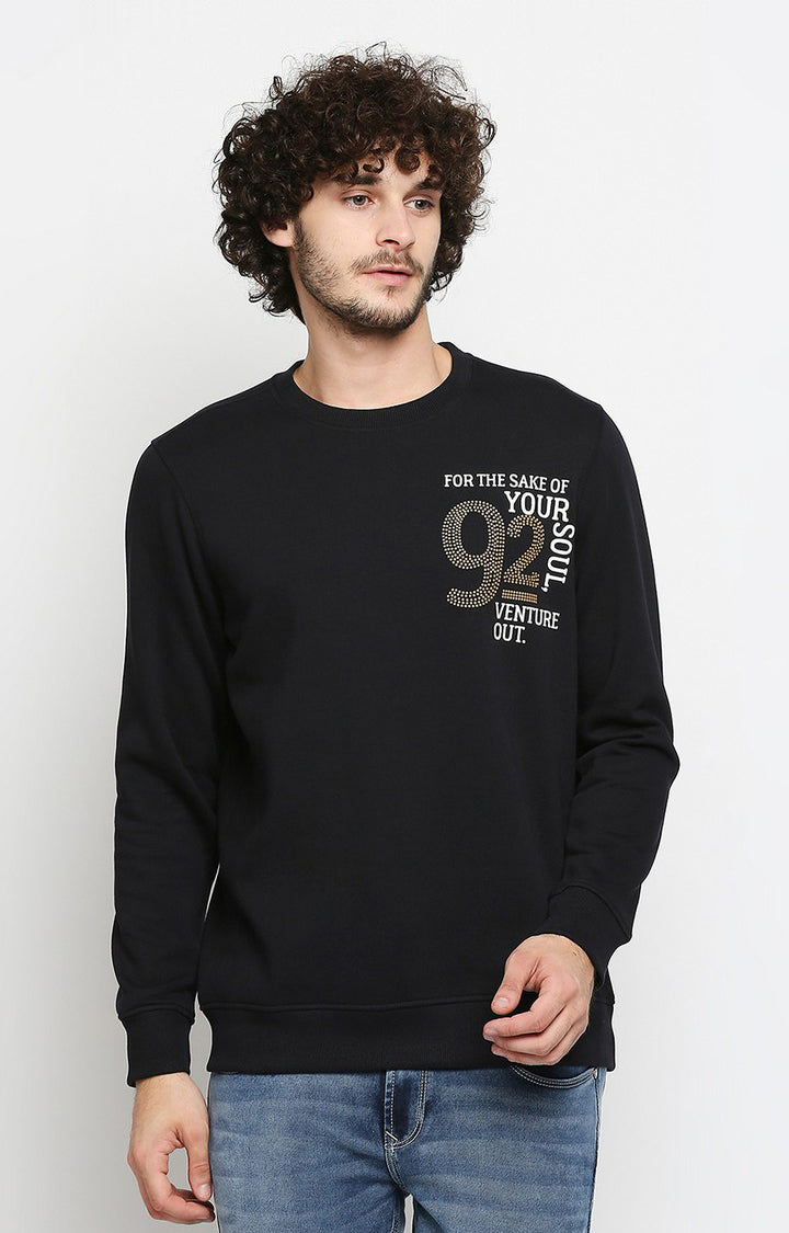 Spykar Men Navy Cotton Regular Fit Sweatshirt