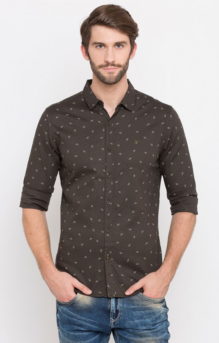 Spykar Men'S Brown Cotton Printed Casual Shirts