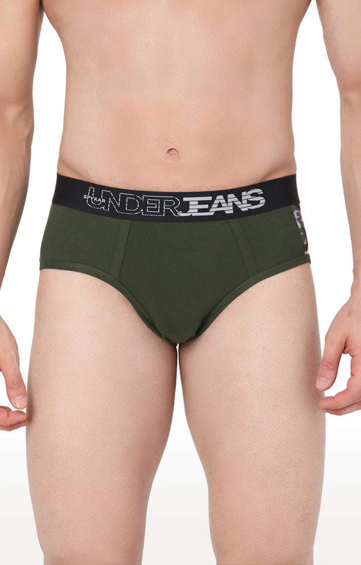 Olive Cotton Brief For Men Premium- Underjeans By Spykar