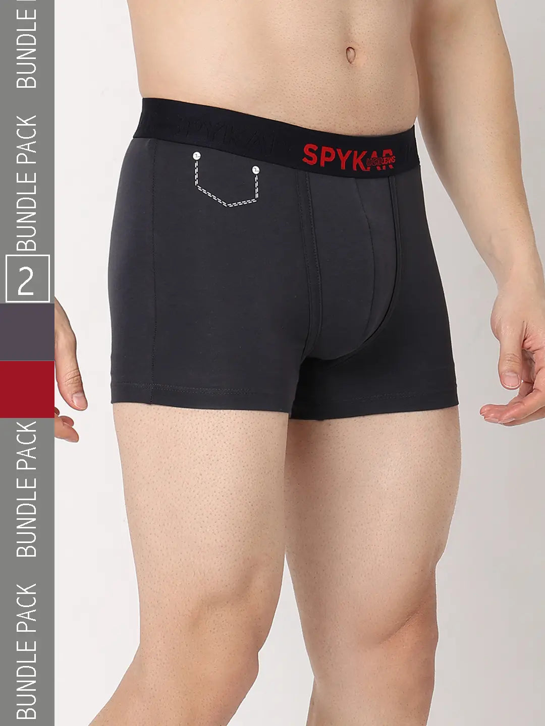 Underjeans By Spykar Men Premium Grey & Maroon Cotton Blend Regular Fit Trunk - Pack Of 2