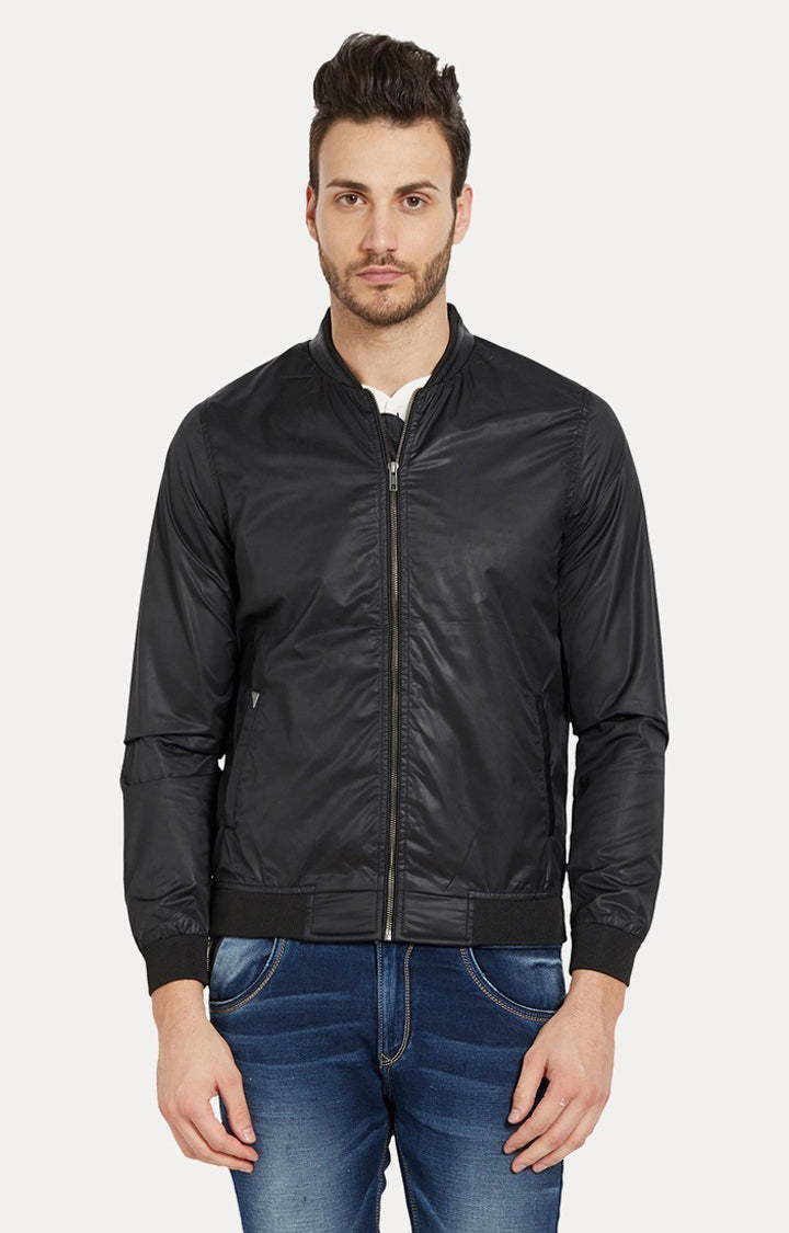 Spykar Men Black Solid Slim Fit Bomber Jacket