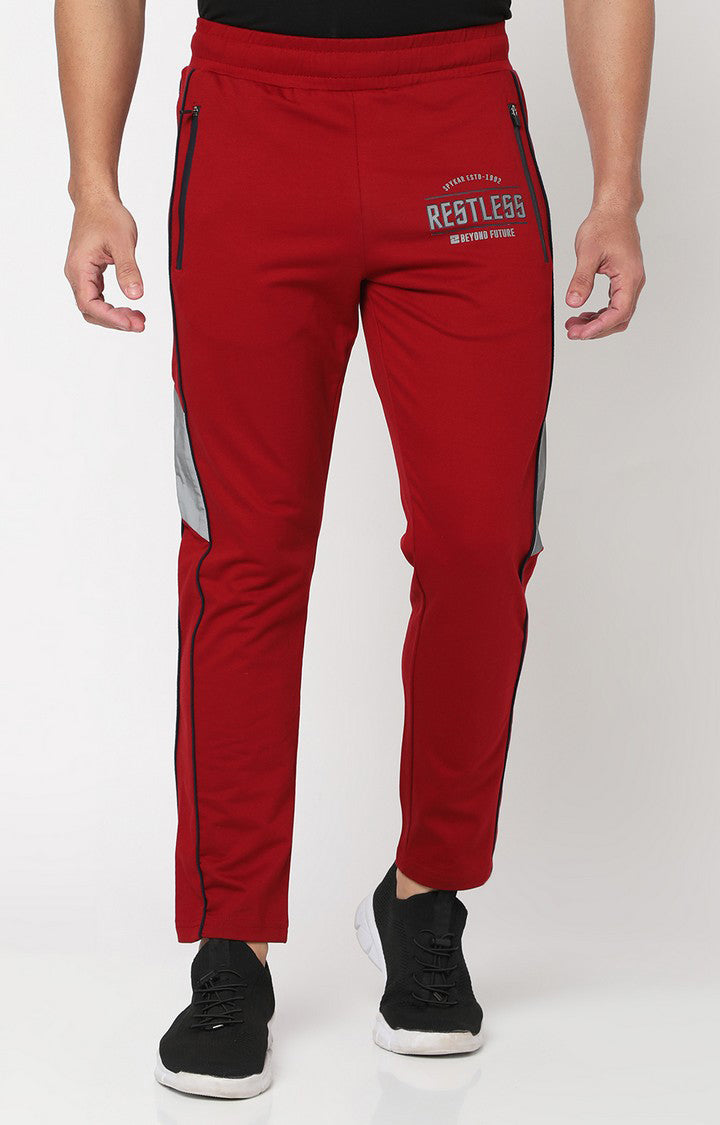 Spykar Men Deep Red Cotton Regular Fit Trackpant