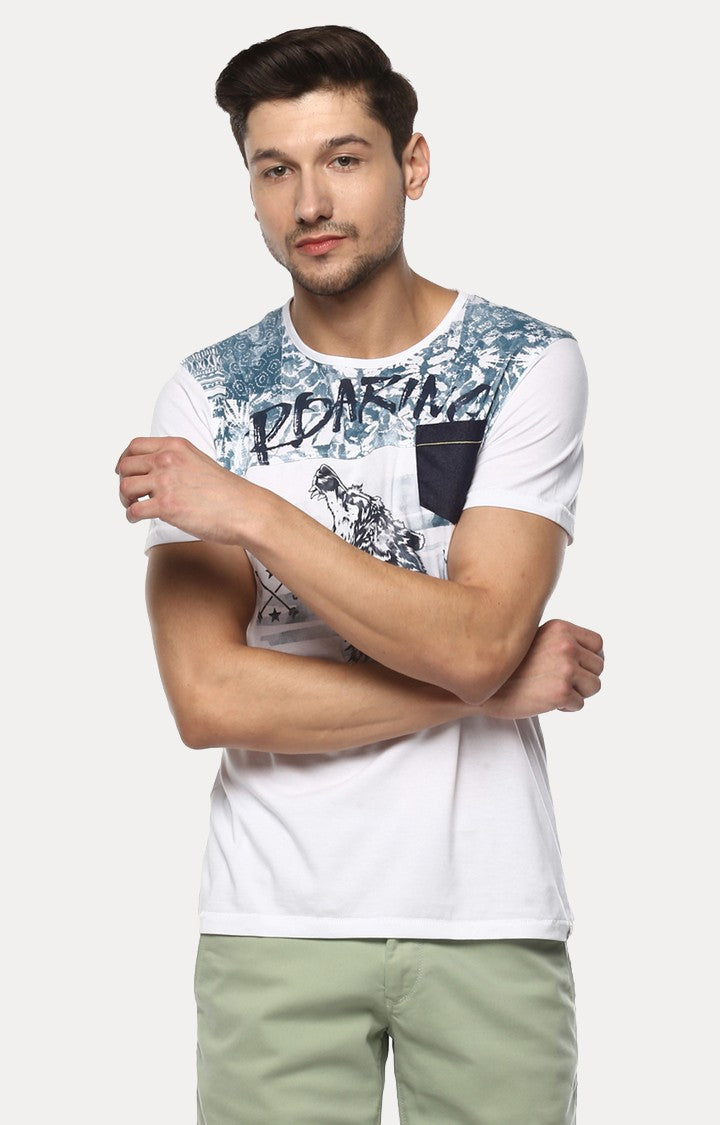 Spykar White Printed Slim Fit Men T-Shirts