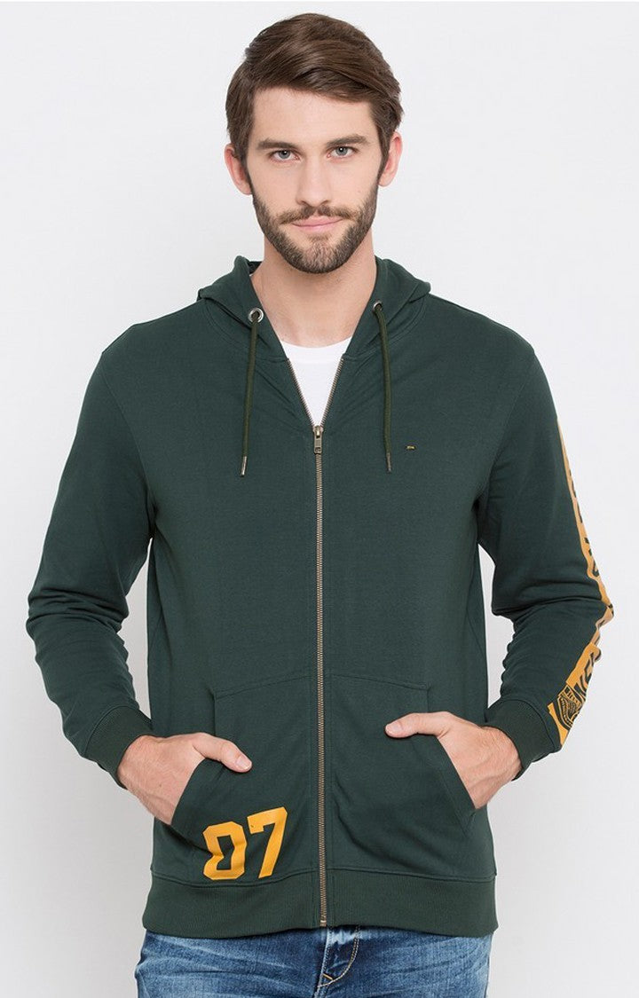 Spykar Bottle Green Solid Hoodie