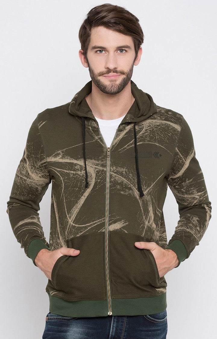 Spykar Green Printed Slim Fit Hoodies