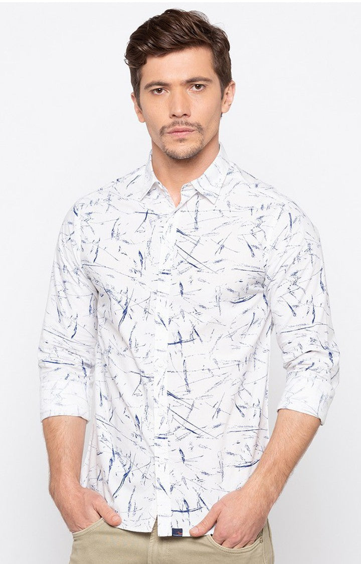 Spykar Men'S White Cotton Printed Casual Shirts