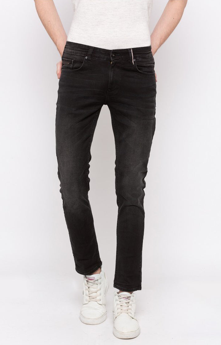 Spykar Men Black Cotton Super Slim Fit Tapered Length Jeans (Super Skinny)