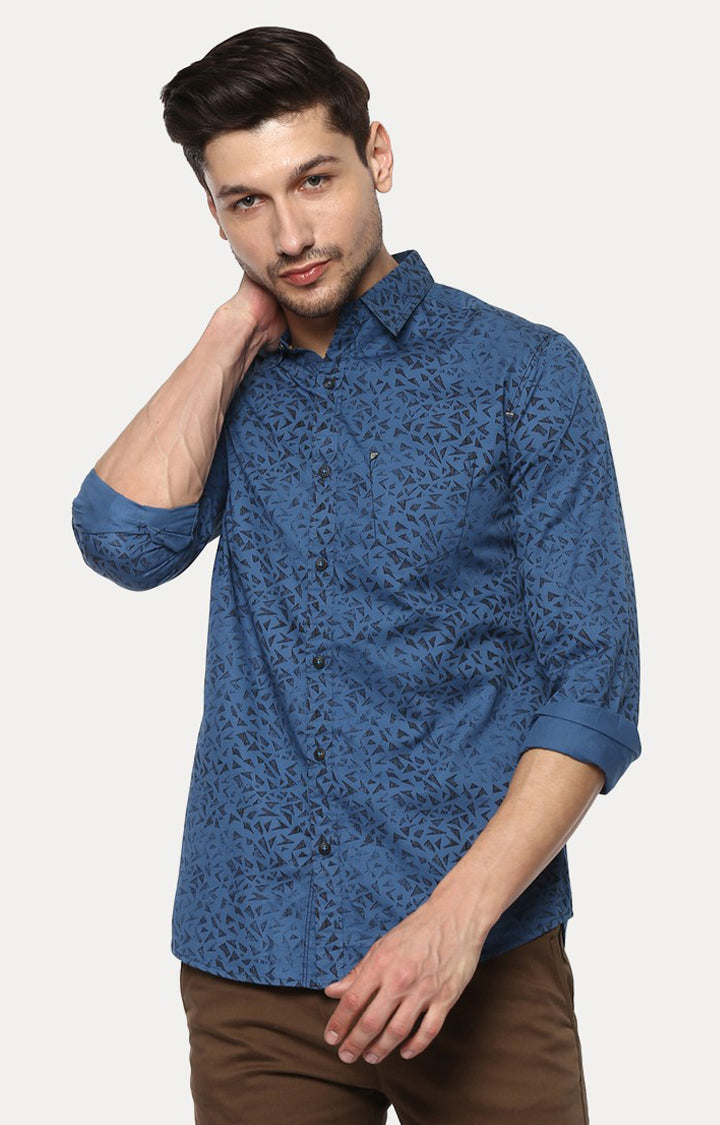 Spykar Men'S Blue Cotton Printed Casual Shirts