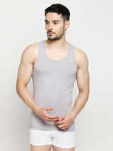 Underjeans Light Grey Cotton Blend Regular Fit Vest
