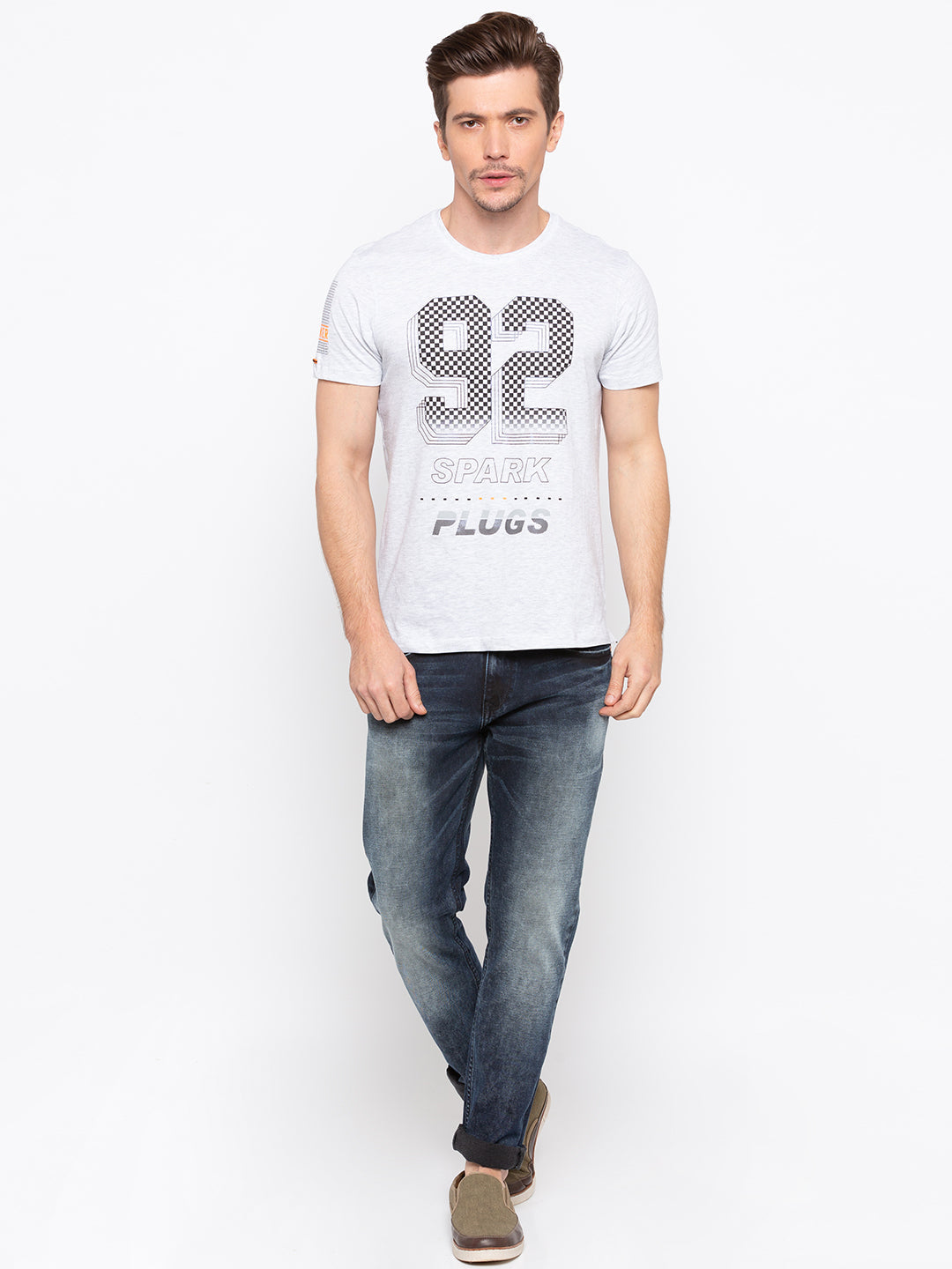 Spykar Men Grey Cotton Printed Half Sleeve T-Shirt