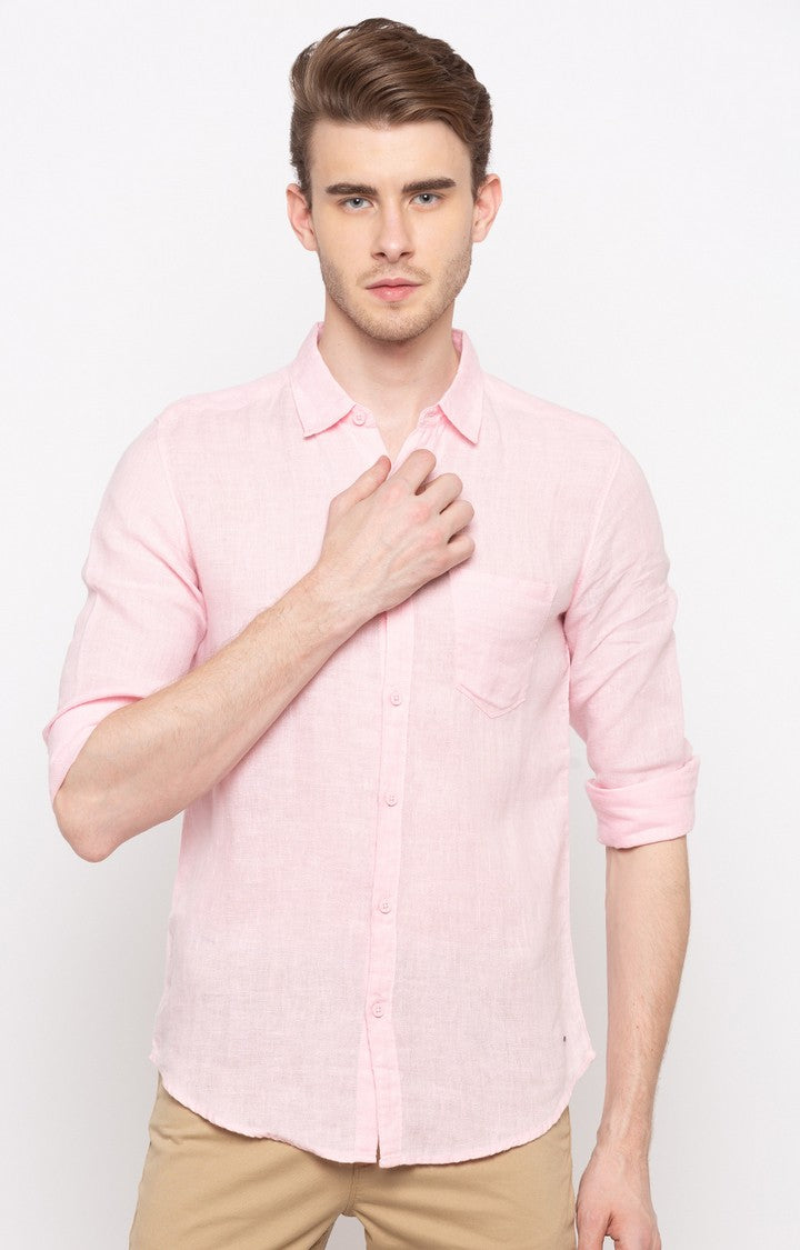 Spykar Men'S Pink Cotton Solid Casual Shirts