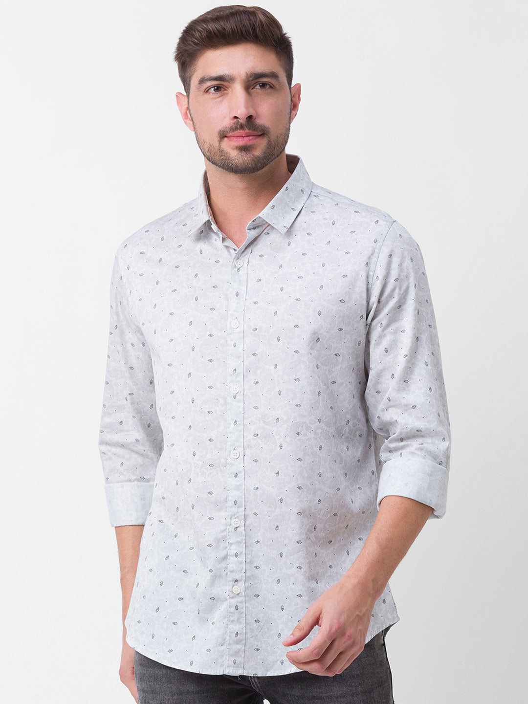 Spykar White Satin Full Sleeve Printed Shirt For Men