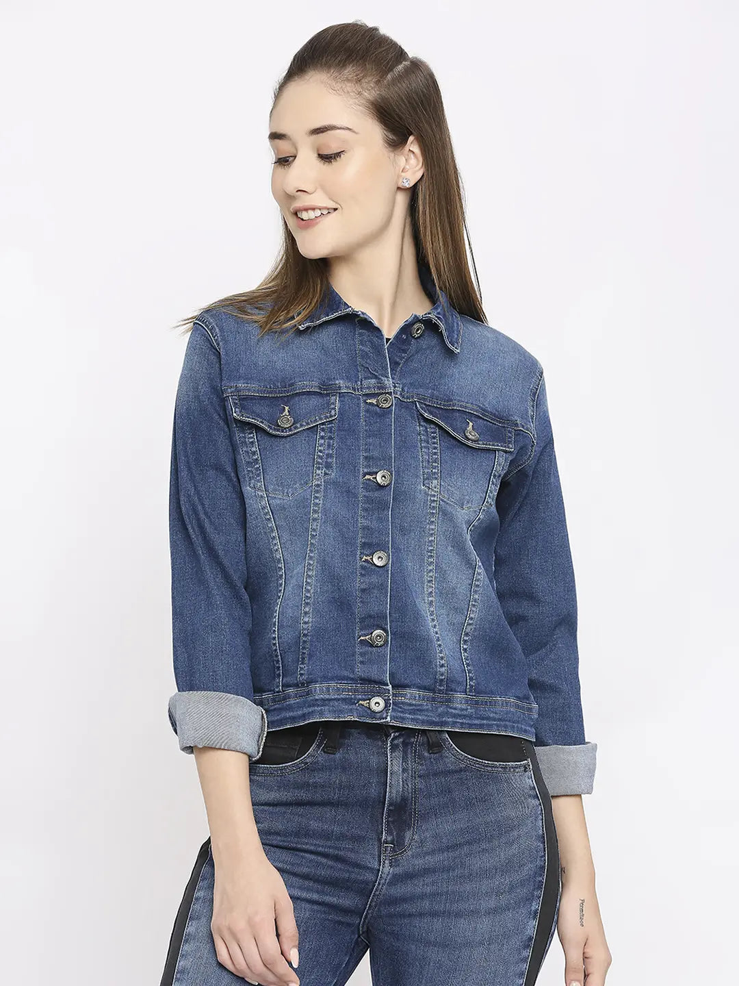 Dark jean jacket womens best sale