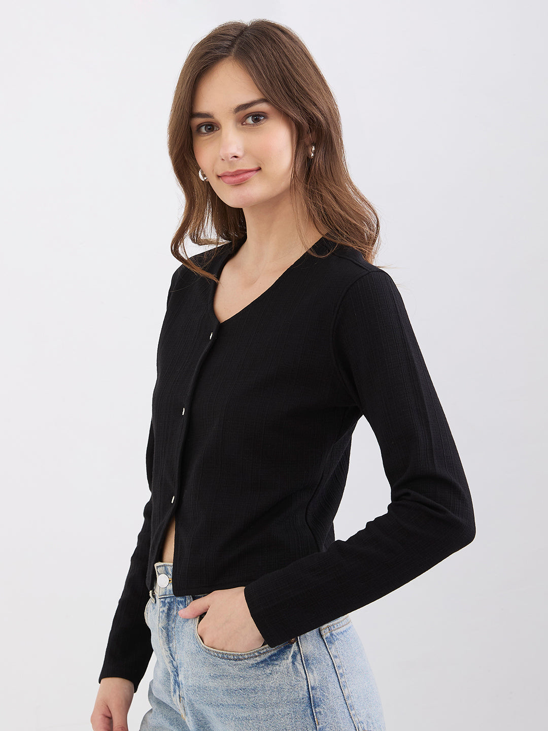 Spykar Black Slim Fit Casual T-Shirts For Women