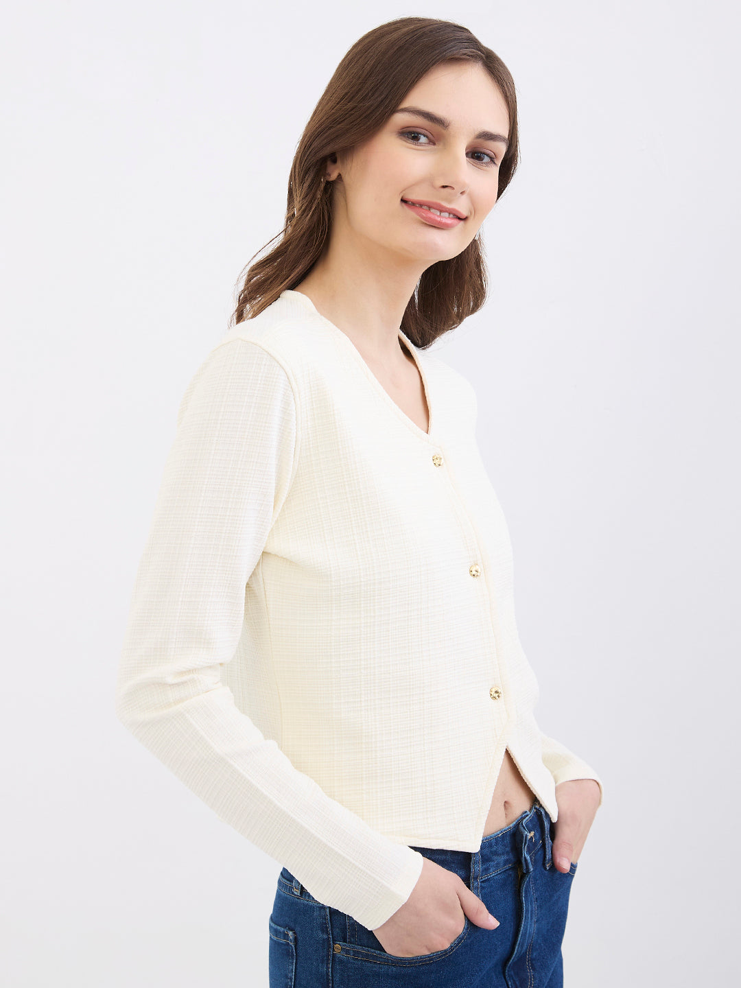 Women T-Shirt Off White Slim Fit