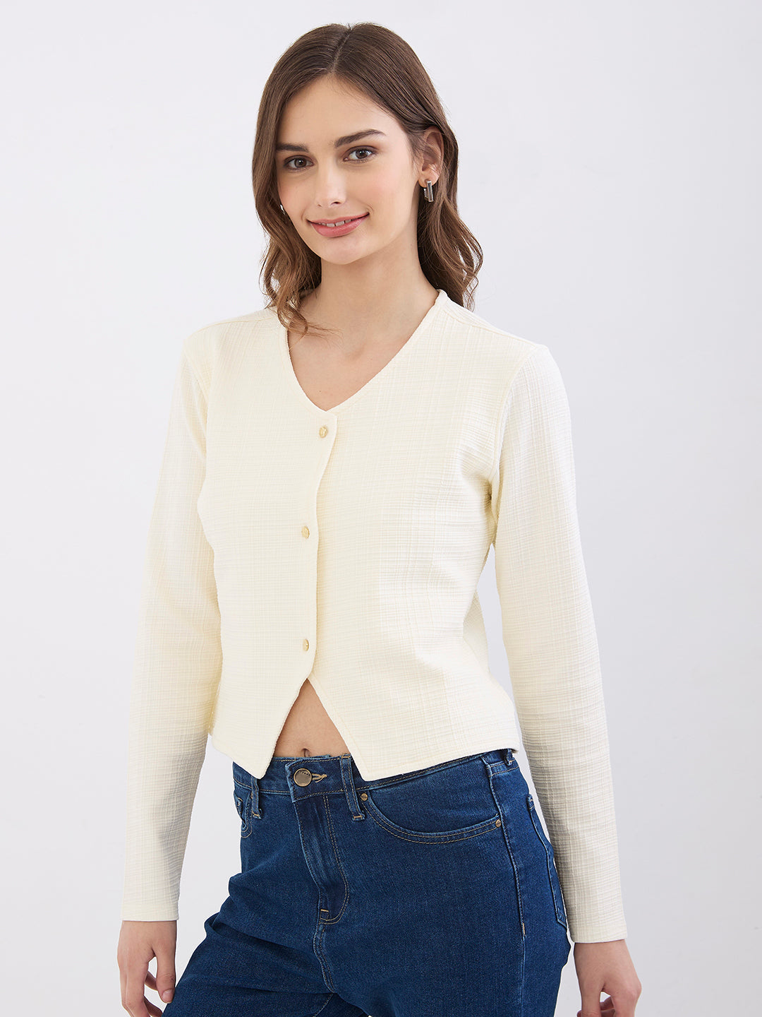 Women T-Shirt Off White Slim Fit